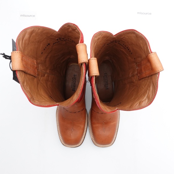 NEW Size 7.5 Women's Lucchese Cow Saddle Stitch Leather Western Boots M3790 Tan - Picture 6 of 9